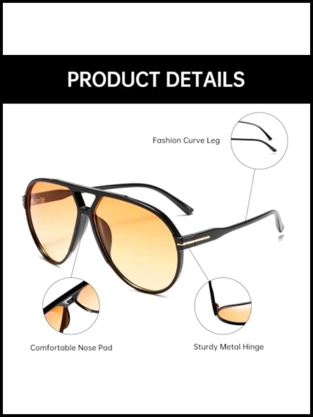 Oversized Retro Pilot Sunglasses Double Bridge Big Frame UV400 Protection